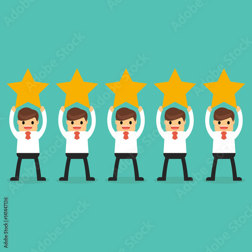Customer review give a five star. Positive feedback concept.