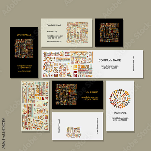 Business cards design, ethnic handmade ornament