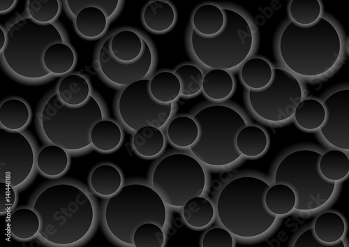 Abstract dark grey circles on black background