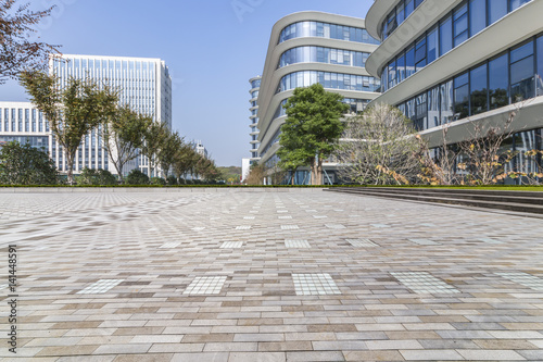 Empty floor with modern business office building