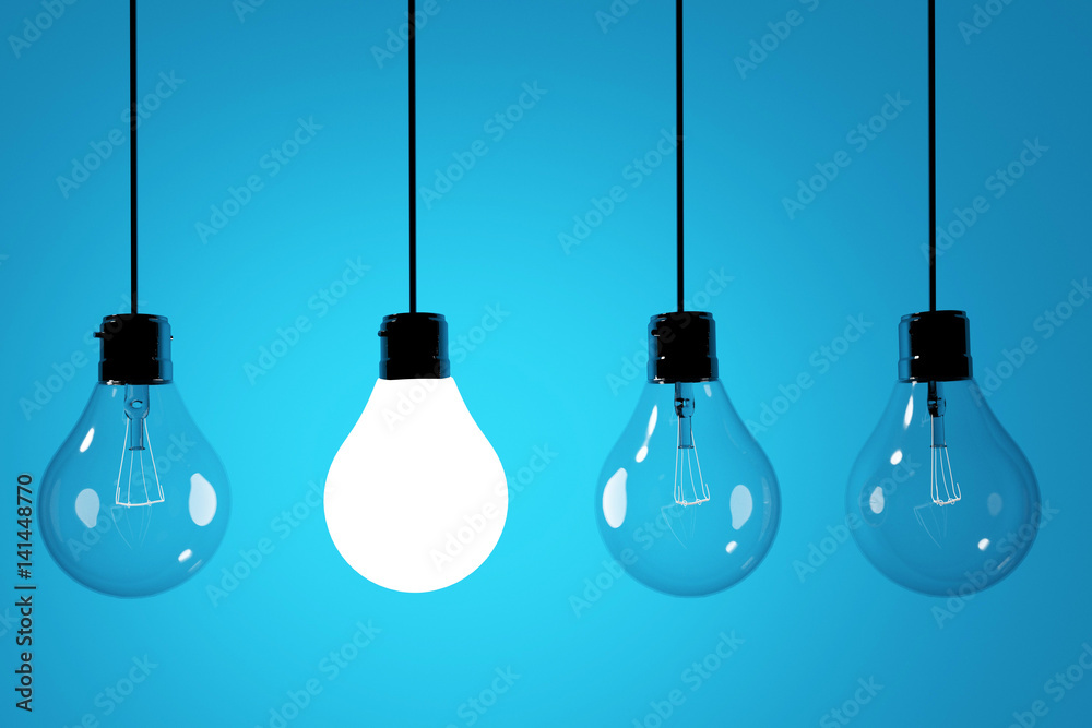 realistic lightbulbs on blue background in 3D rendering realistic lightbulbs on blue background in 3D rendering