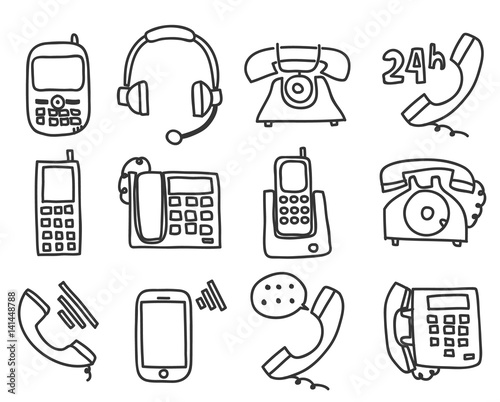 icon telephone hand drawn flat vector set art illustration photo