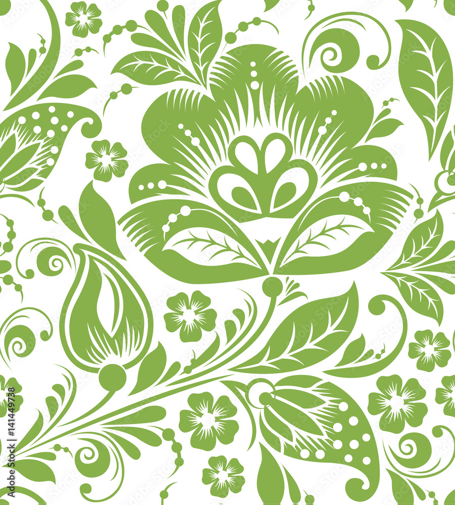 Greenery russian floral seamless pattern background, vector illustration. Spring style
