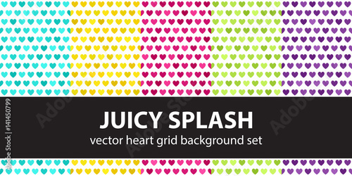 Heart pattern set "Juicy Splash". Vector seamless backgrounds