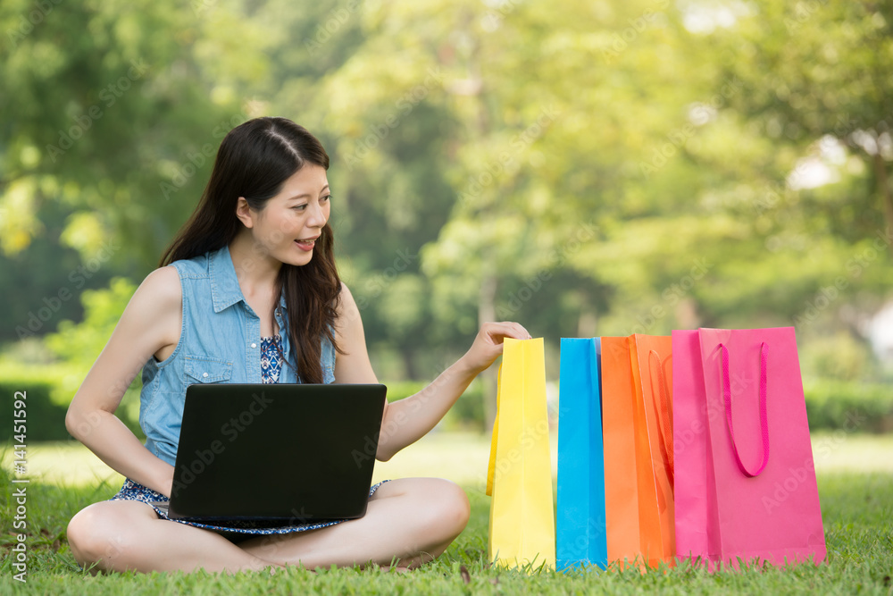 beautiful asian woman using computer shopping online beautiful asian woman using computer shopping online