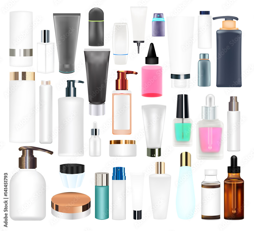 set of a real cosmetic tube and bottle set of a real cosmetic tube and bottle