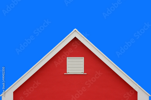 Wall Mural Red house wall gable roof and clear blue sky