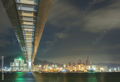 Cutterstone bridge and container port in Hong Kong © leeyiutung