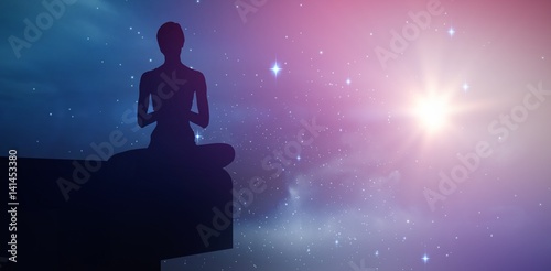 Composite image of fit woman meditating eyes closed