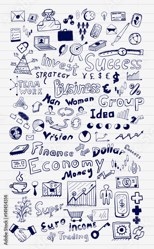 Mega set of business and finance hand drawn doodle elements