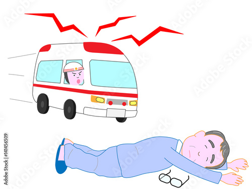 高齢者が倒れたので救急車が来た。