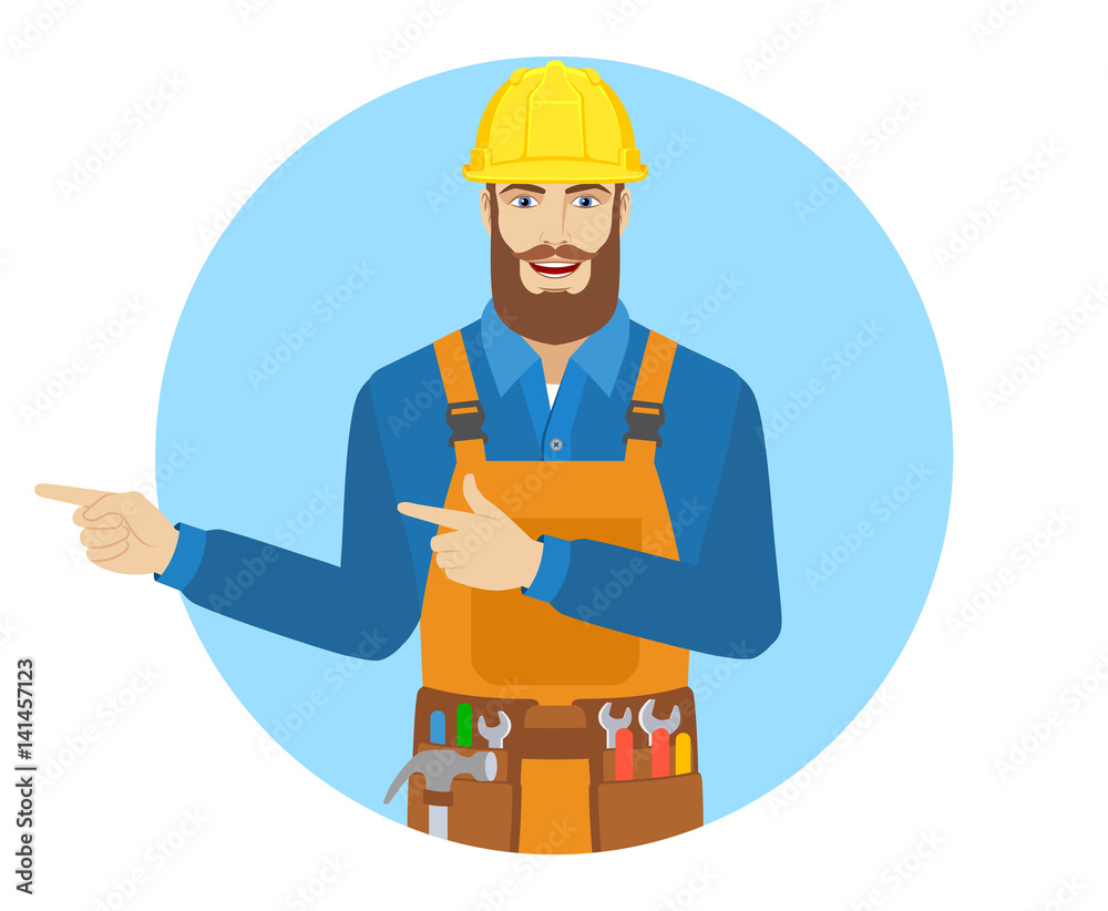 Two index fingers pointing. Worker showing somewhere Two index fingers pointing. Worker showing somewhere