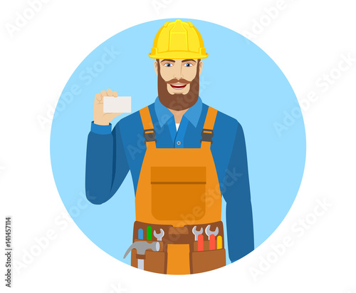 Worker showing the business card © komissar007