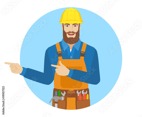 Two index fingers pointing. Worker showing somewhere