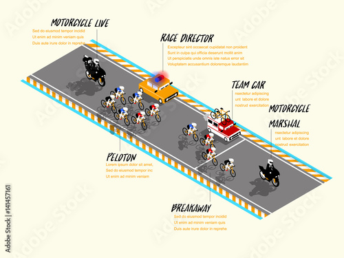 info graphic isometric design of cycling race on the road