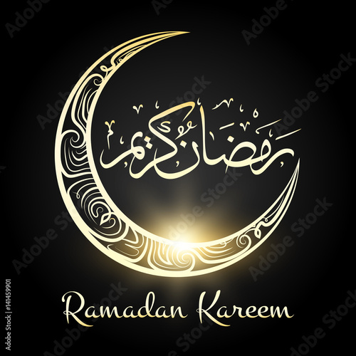 Ramadan kareem religious night moon background. Ramadan calligraphy crescent element vector illustration