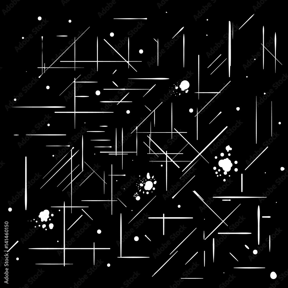 white vector hand drawing lines, spot and dot on black background white vector hand drawing lines, spot and dot on black background