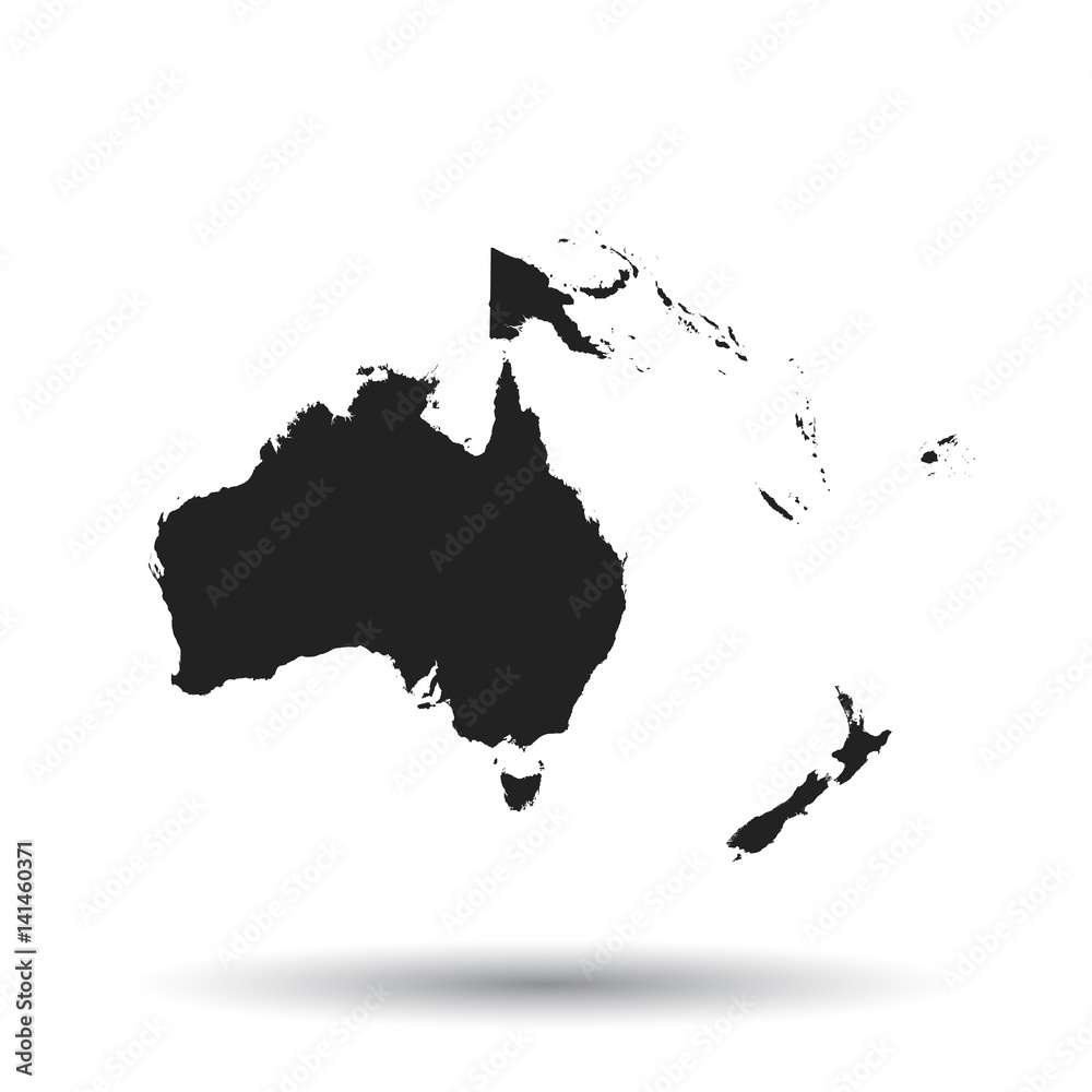 Australia and oceania map icon. Flat vector illustration. Australia sign symbol with shadow on white background. - obrazy, fototapety, plakaty 