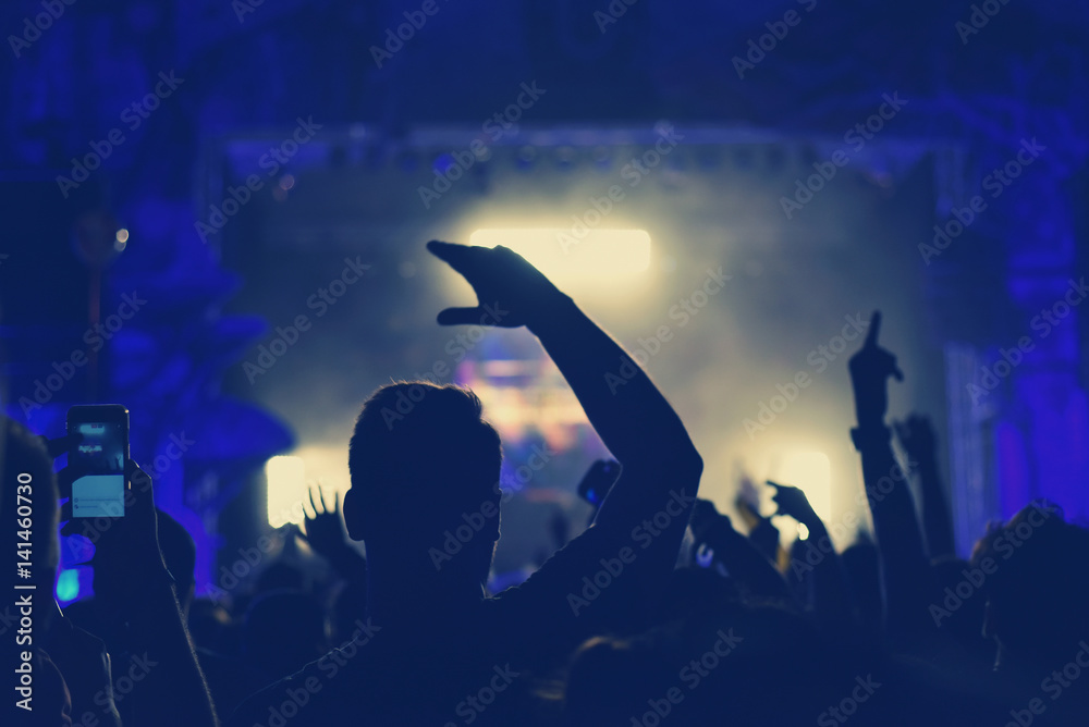 Obraz premium Crowd with arms outstretched at concert