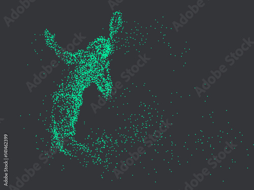 Badminton players,vector graphics,composed of mosaic particle.