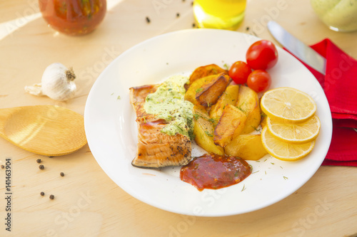 grilled salmon with roasted potatoes