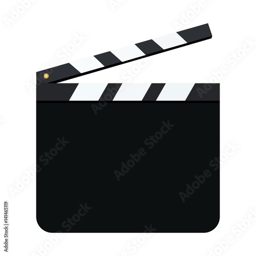 Tela Black blank open clapperboard isolated on white background