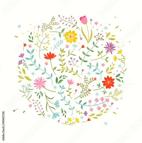 Floral design element. Greeting card with cute flowers.