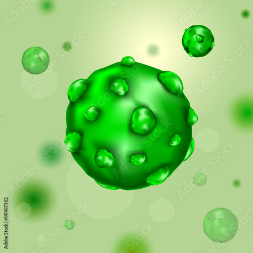 Vector illustration virus in shades of green. Biology, medicine. The bacterium under the microscope.