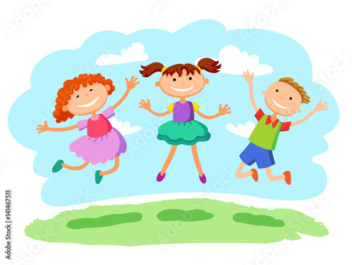 Vector Illustration of Stick Kids Jumping together