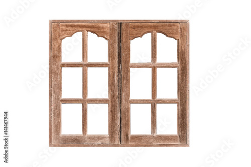 A closed wooden window isolated on white background  