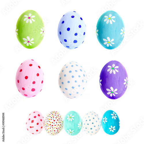 Set of Colorful Egg isolated on white background close up. Happy Easter Handmade painted color Egg macro