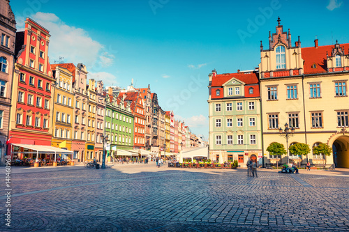 Colorful morning scene on Wroclaw Market Square
