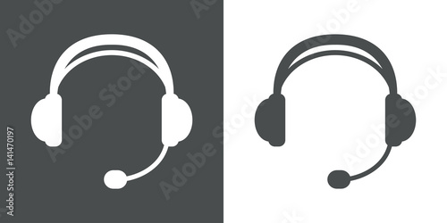 Icono plano auriculares con microfono gris y blanco