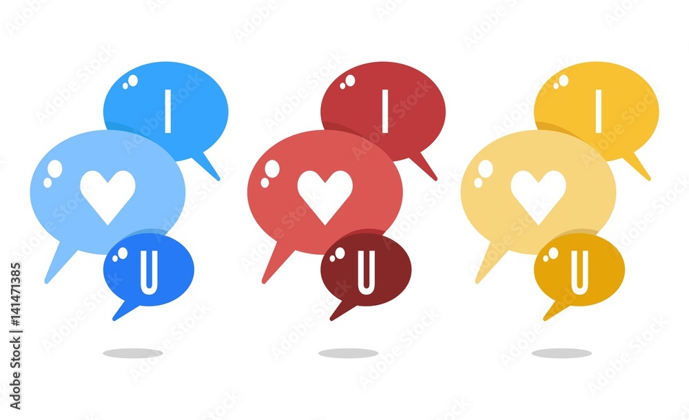 Set of I Love You Bubble Speechs. Isolated on White Background.