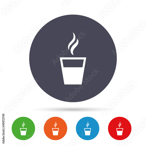 Coffee glass sign icon. Hot coffee button.