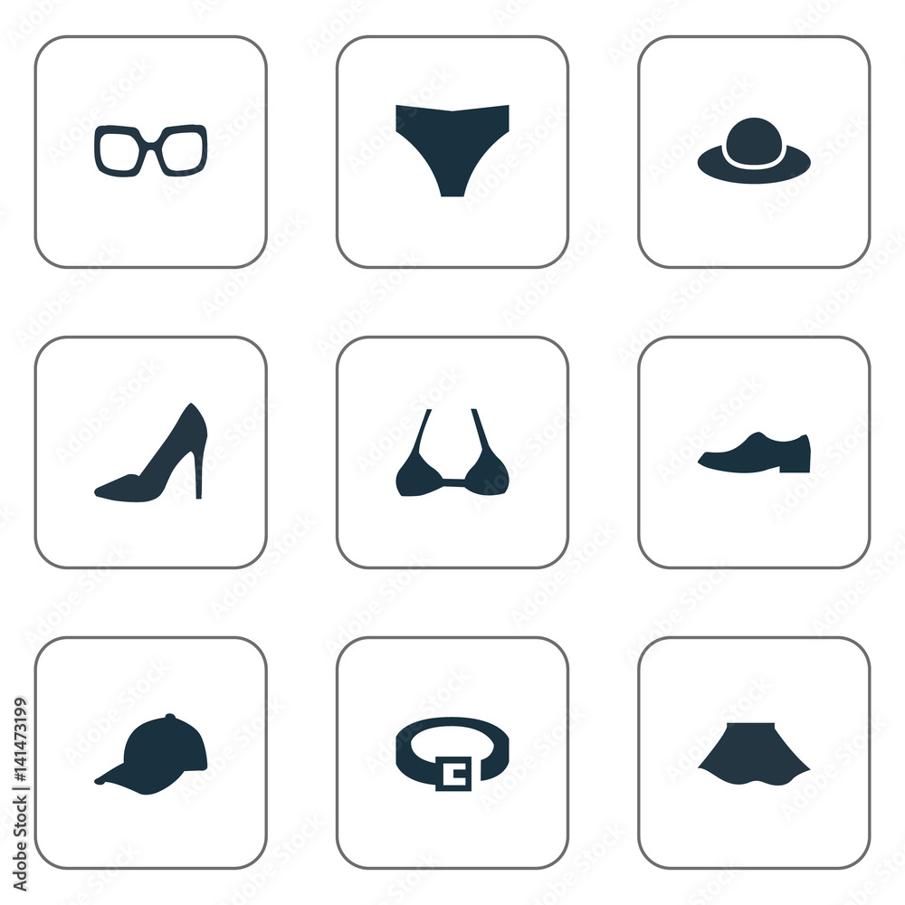 Vector Illustration Set Of Simple Wardrobe Icons. Elements Female Cloth