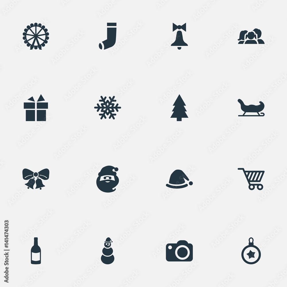 Vector Illustration Set Of Simple Christmas Icons. Elements ...