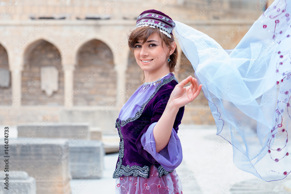 Young turkish-azeri woman in traditional Azerbaijani dress Stock Photo |  Adobe Stock