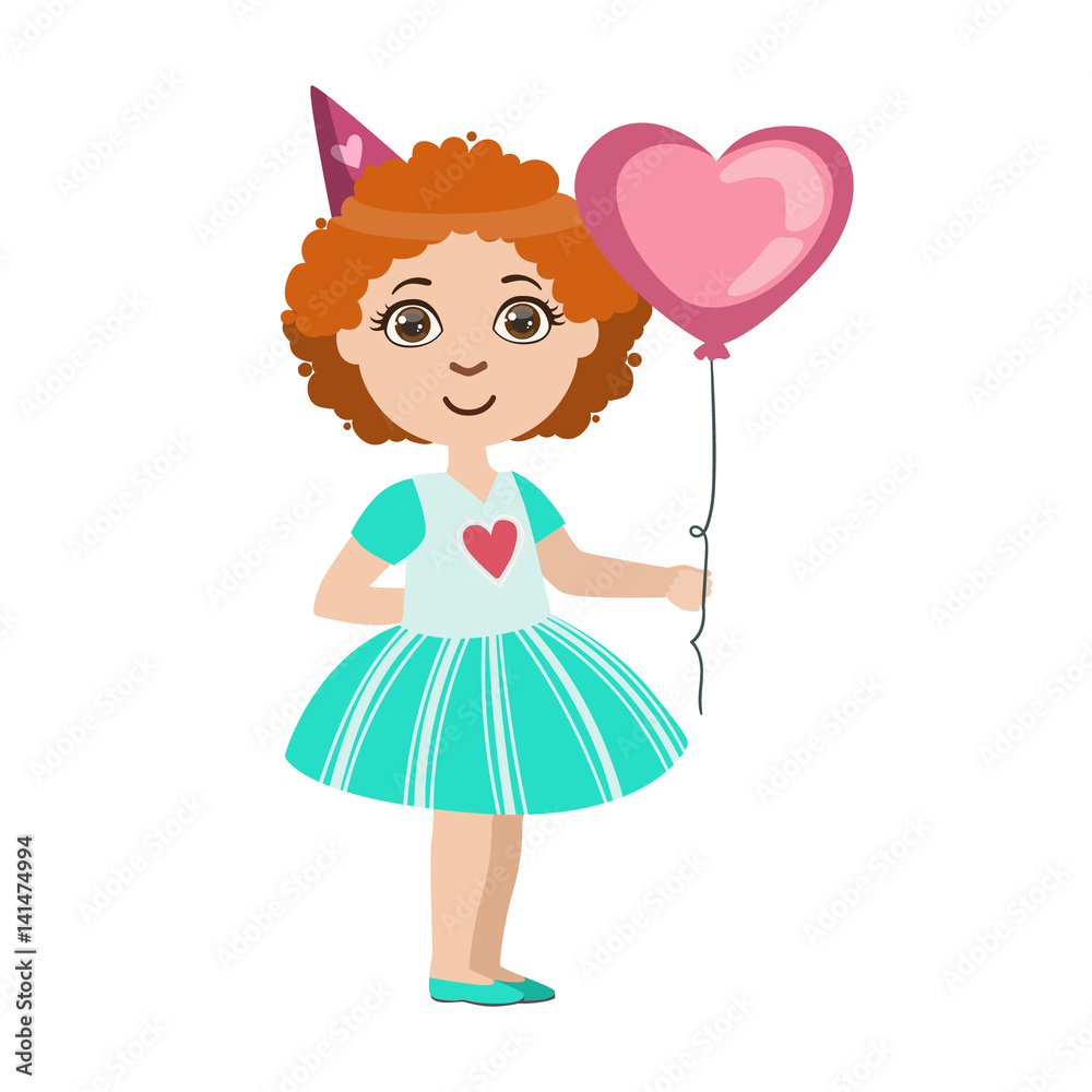 Girl With The Balloon, Part Of Kids At The Birthday Party Set Of Cute Cartoon Characters With Celebration Attributes