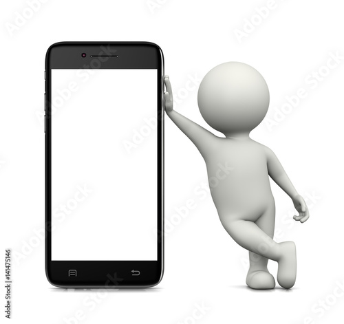 3D Character Leaned on a Blank Display Smartphone