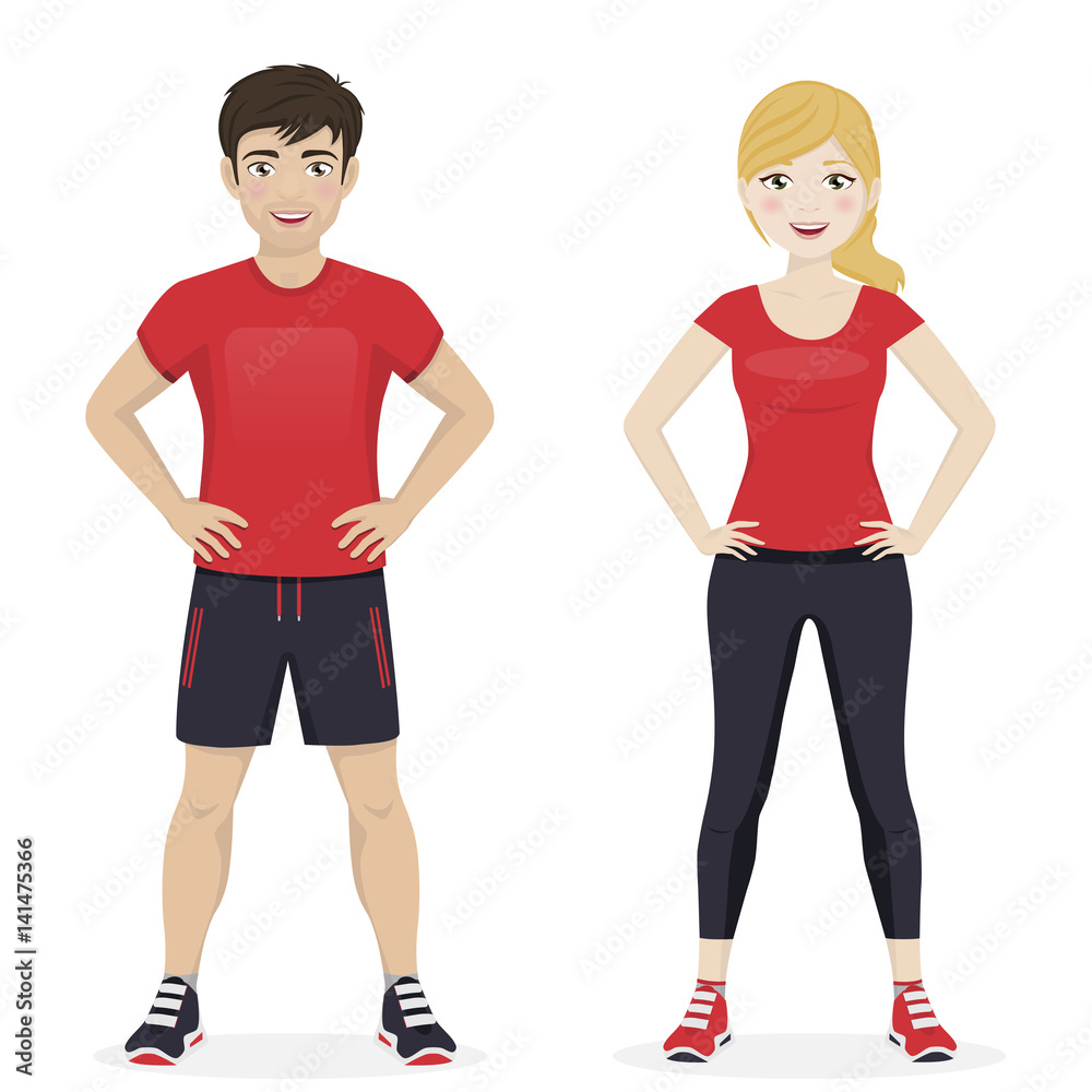 Man and woman playing sport with red sportswear Man and woman playing sport with red sportswear