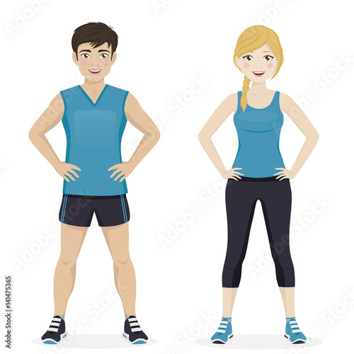 Man and woman playing sport with blue sportswear
