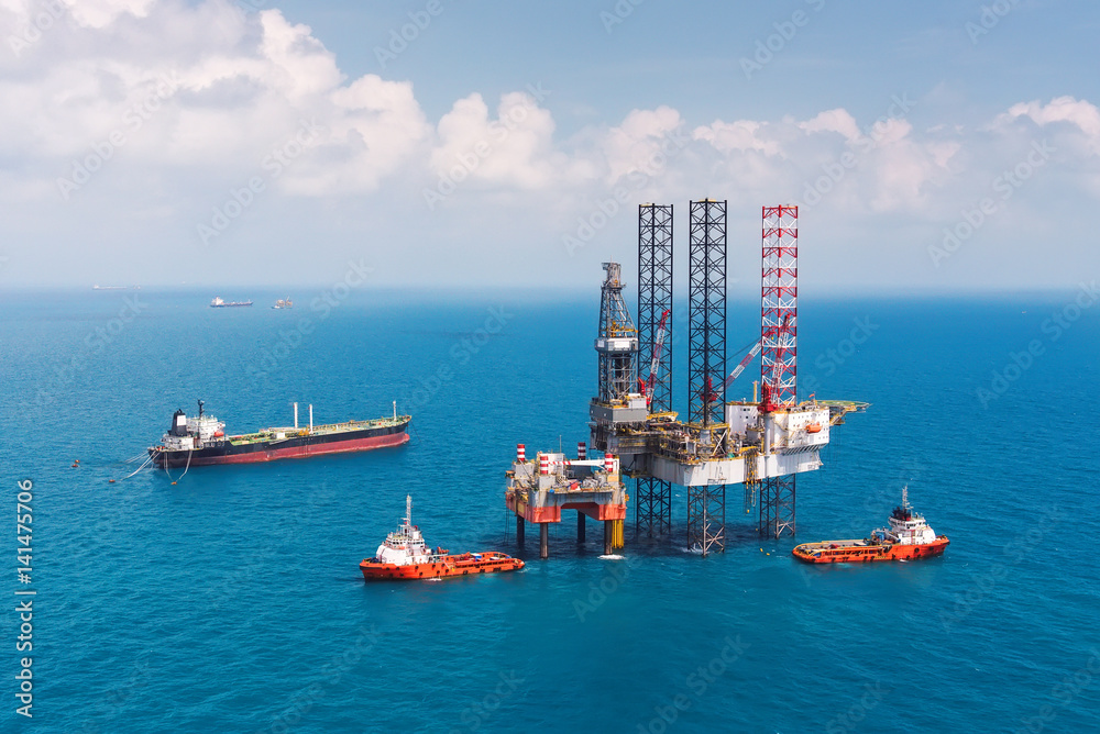 Offshore oil rig drilling platform in the gulf of Thailand