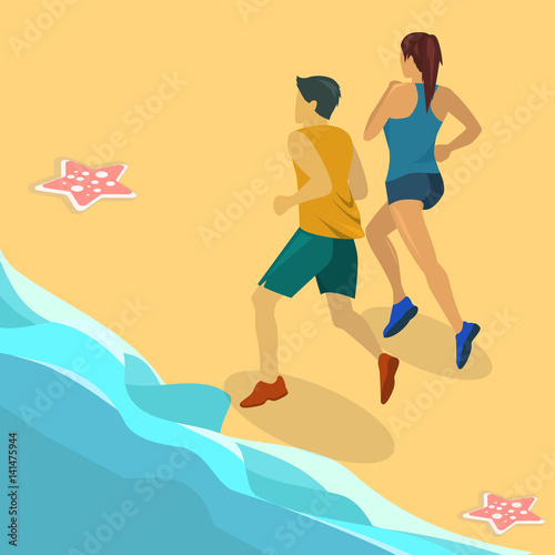 Isometric flat 3D isolated concept people running on the road.