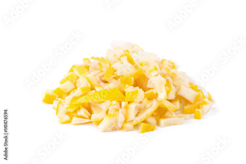 peel chopped lemon zest isolated on a white background