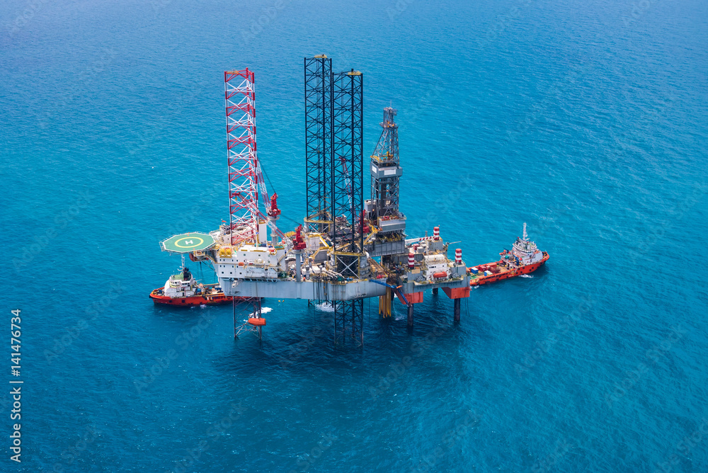 Offshore oil rig drilling platform in the gulf of Thailand