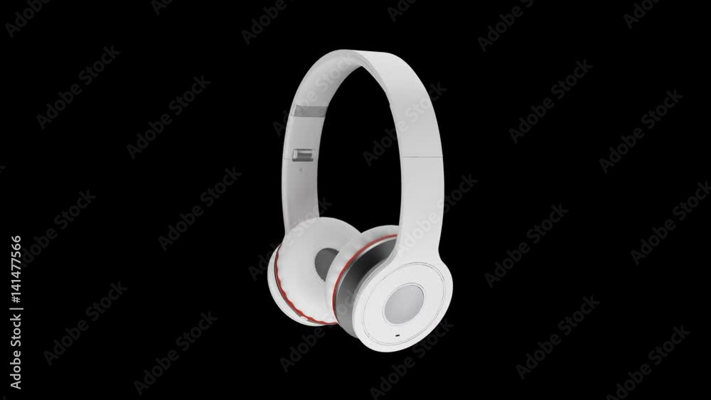 White wireless headphones isolated on transparent background 3d illustration render 360 degrees looped rotation with alpha channel PNG codec. White wireless headphones isolated on transparent background 3d illustration render 360 degrees looped rotation with alpha channel PNG codec.