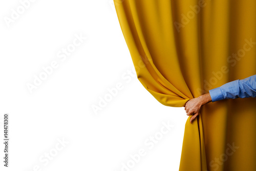 hand open yellow curtain