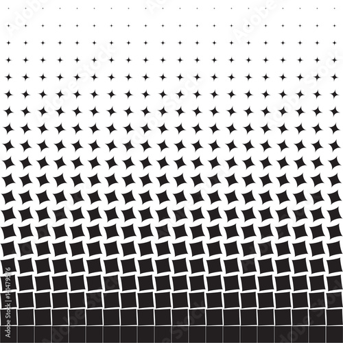 Abstract geometric background of black turning squares, rhombuses,halftone