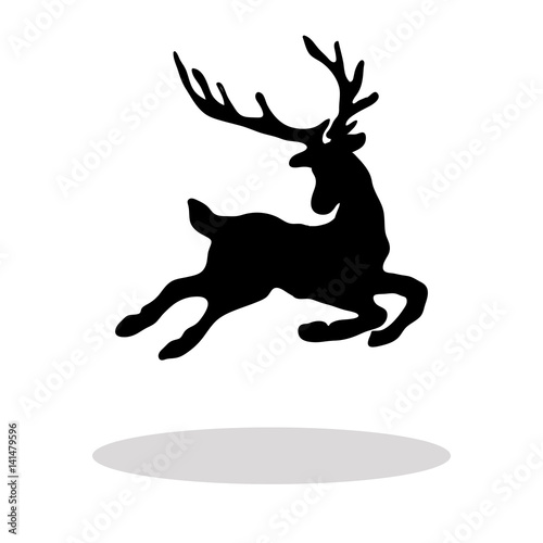 Black silhouette Christmas Reindeer white background
